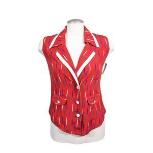 Womens Vintage Silk Top Blouse Medium New With Tags Geometric Print Collared